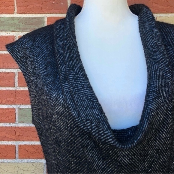 ⛄️ Zara Basic Herringbone Patterned Cowl Neck Black Silver Midi Dress - Picture 2 of 12